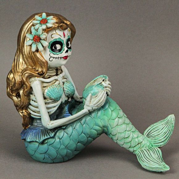 Day of the Dead Sugar Skull Skeleton Mermaid Statue 7 Inches High - Picture 10 of 10